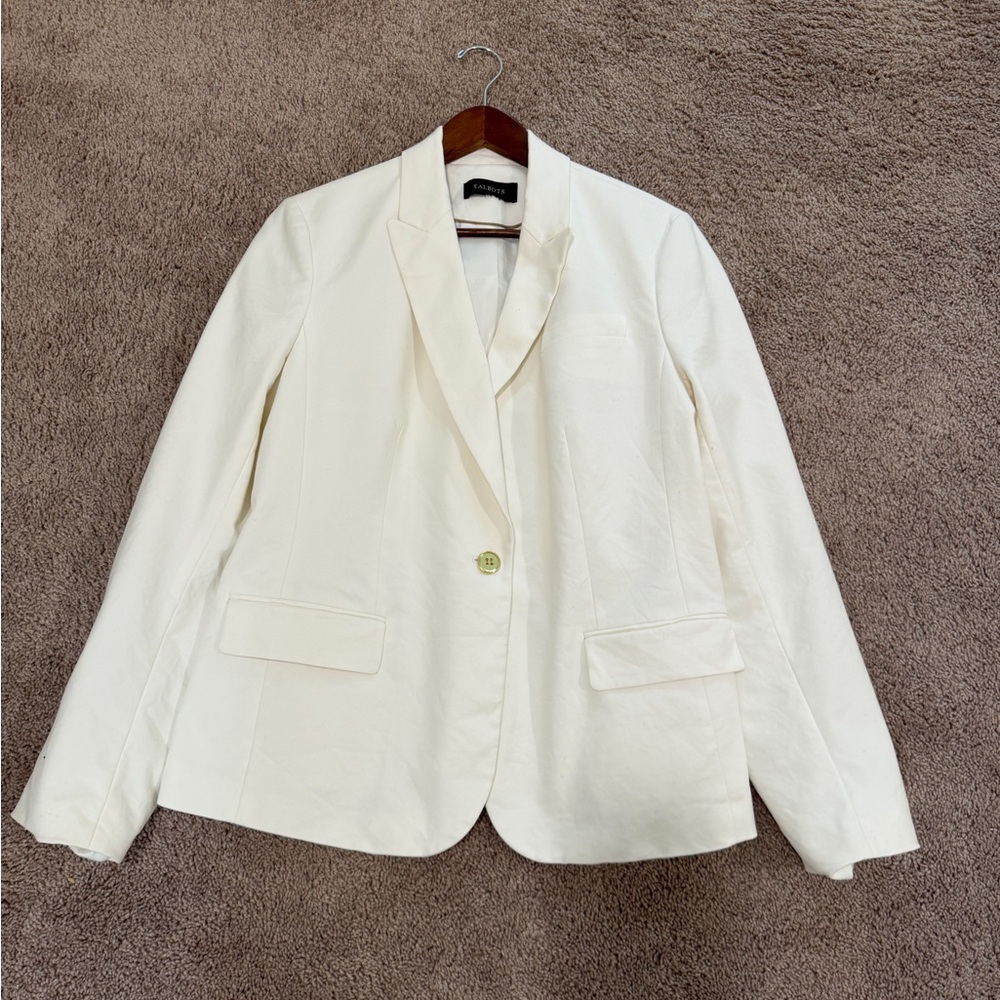 Talbots Elegant structured White Blazer suit gold buttons old money jacket